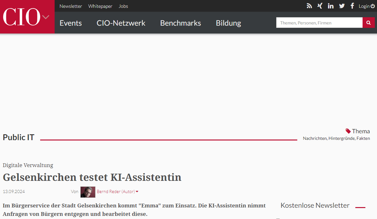 CIO Magazin: Gelsenkirchen testet KI-Assistentin